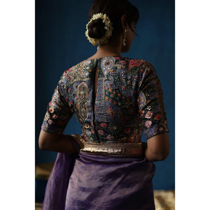 Begum Pret Purple Sharbat Embellished & Zari Work Saree with Blouse with Stitched