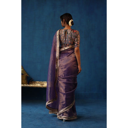 Begum Pret Purple Sharbat Embellished & Zari Work Saree with Blouse with Stitched