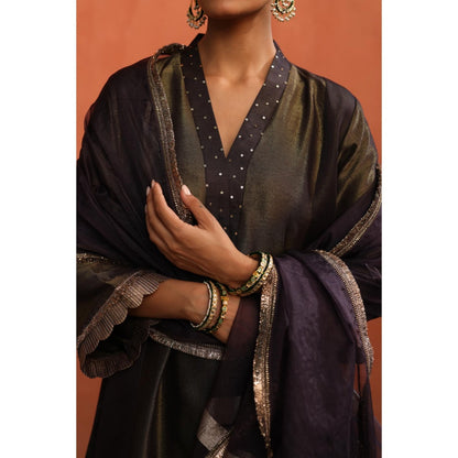 Begum Pret Purple Tara Kurta with Pant and Dupatta (Set of 3)