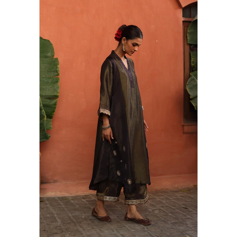 Begum Pret Purple Tara Kurta with Pant and Dupatta (Set of 3)