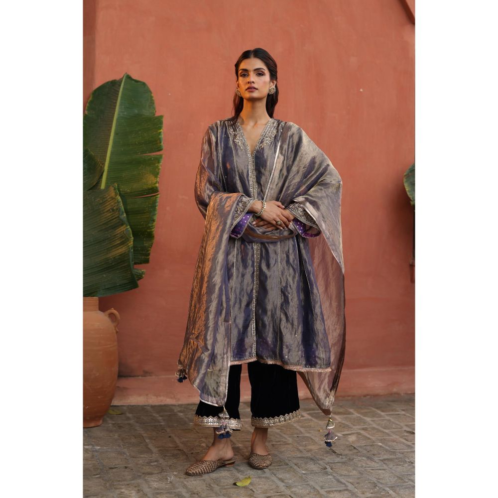 Begum Pret Purple Raya Kurta with Pant and Dupatta (Set of 3)