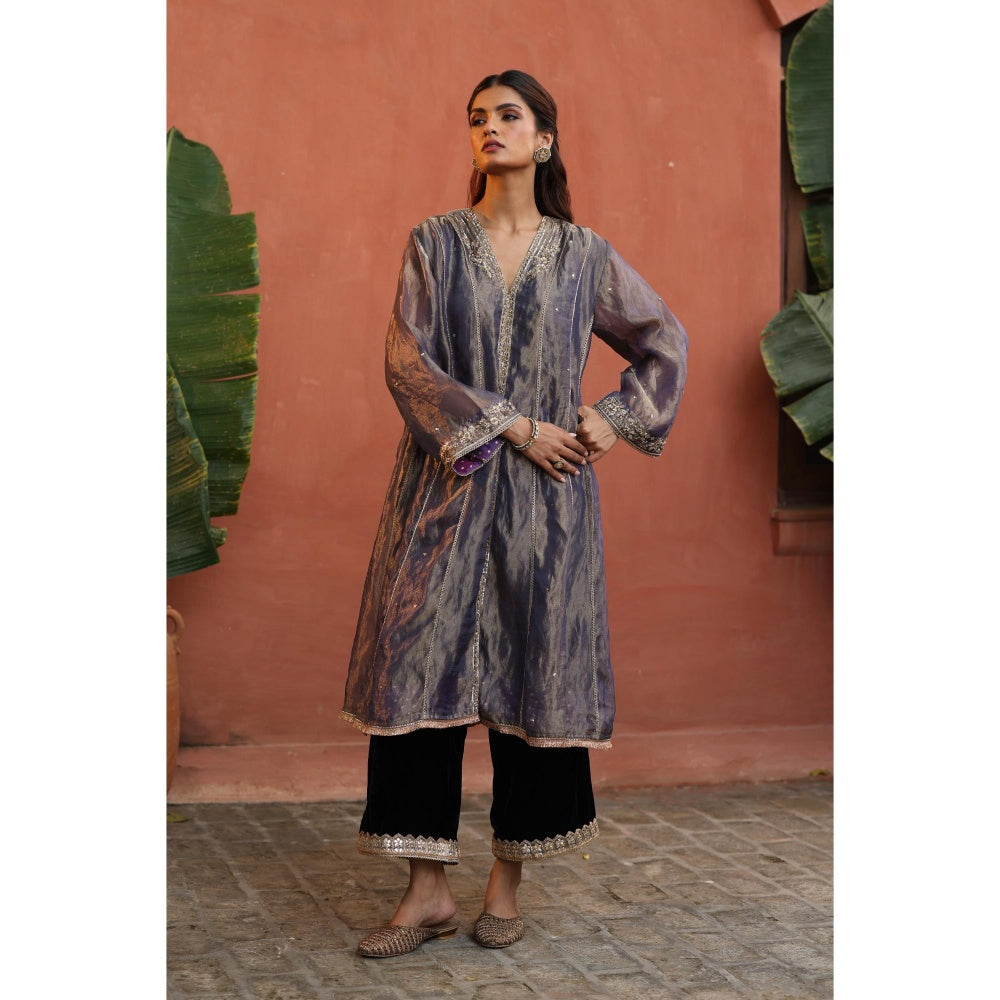 Begum Pret Purple Raya Kurta with Pant and Dupatta (Set of 3)