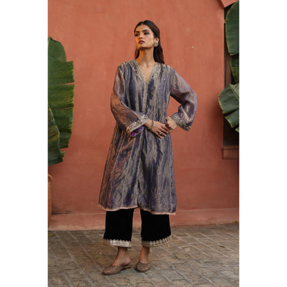 Begum Pret Purple Raya Kurta with Pant and Dupatta (Set of 3)