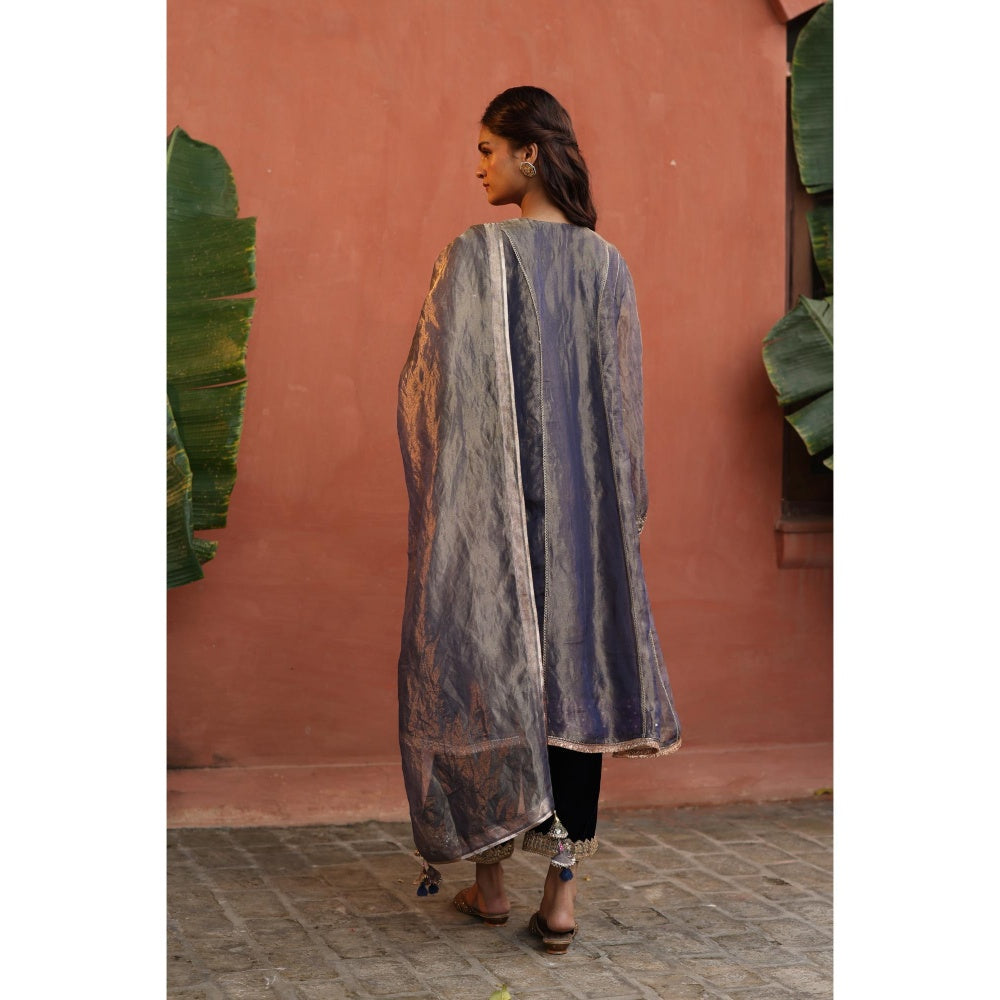 Begum Pret Purple Raya Kurta with Pant and Dupatta (Set of 3)