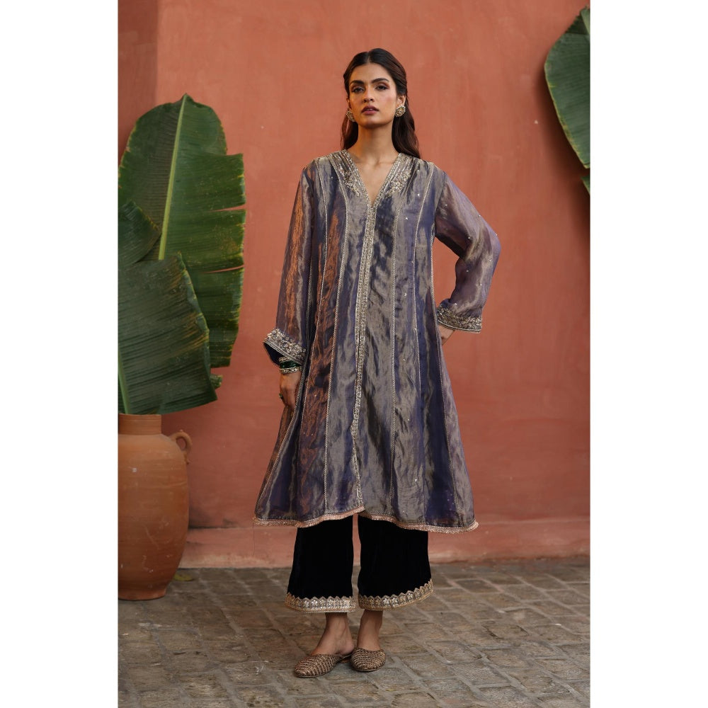 Begum Pret Purple Raya Kurta with Pant and Dupatta (Set of 3)