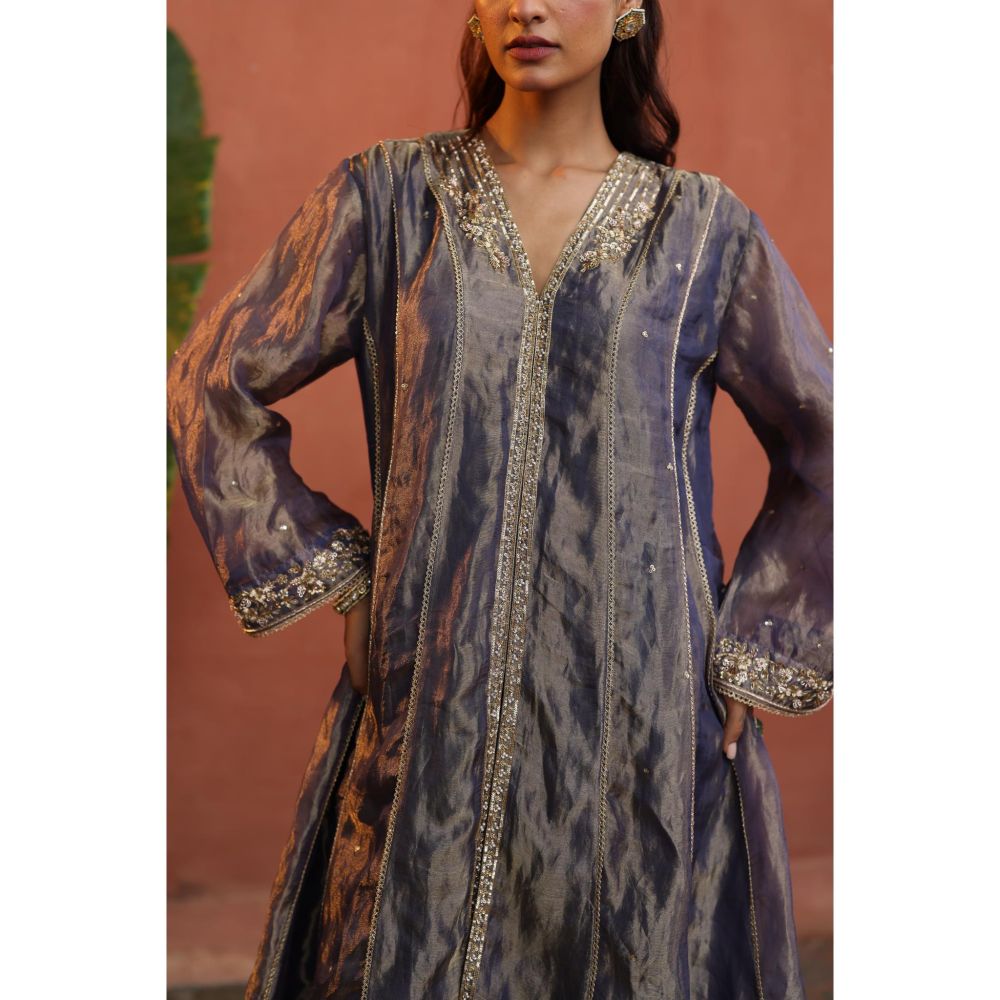 Begum Pret Purple Raya Kurta with Pant and Dupatta (Set of 3)