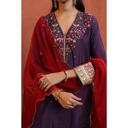 Begum Pret Purple Kaleera Kurta with Pant and Dupatta (Set of 3)