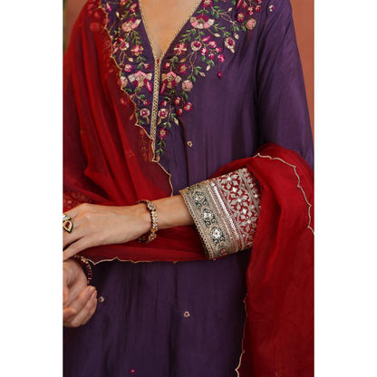 Begum Pret Purple Kaleera Kurta with Pant and Dupatta (Set of 3)