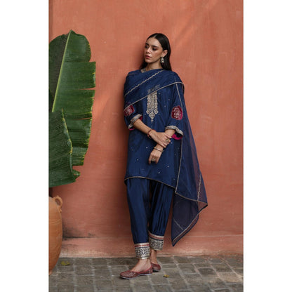 Begum Pret Blue Nazira Kurta with Salwar and Dupatta (Set of 3)