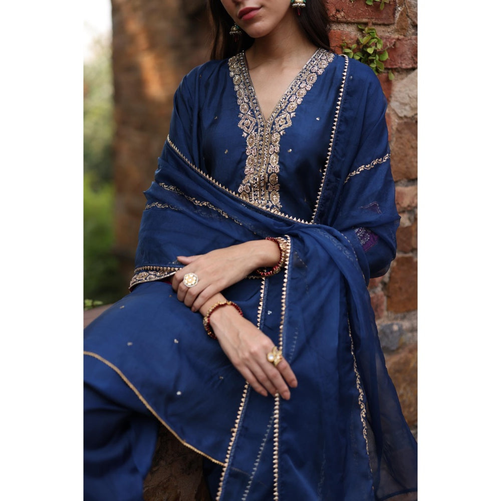Begum Pret Blue Nazira Kurta with Salwar and Dupatta (Set of 3)