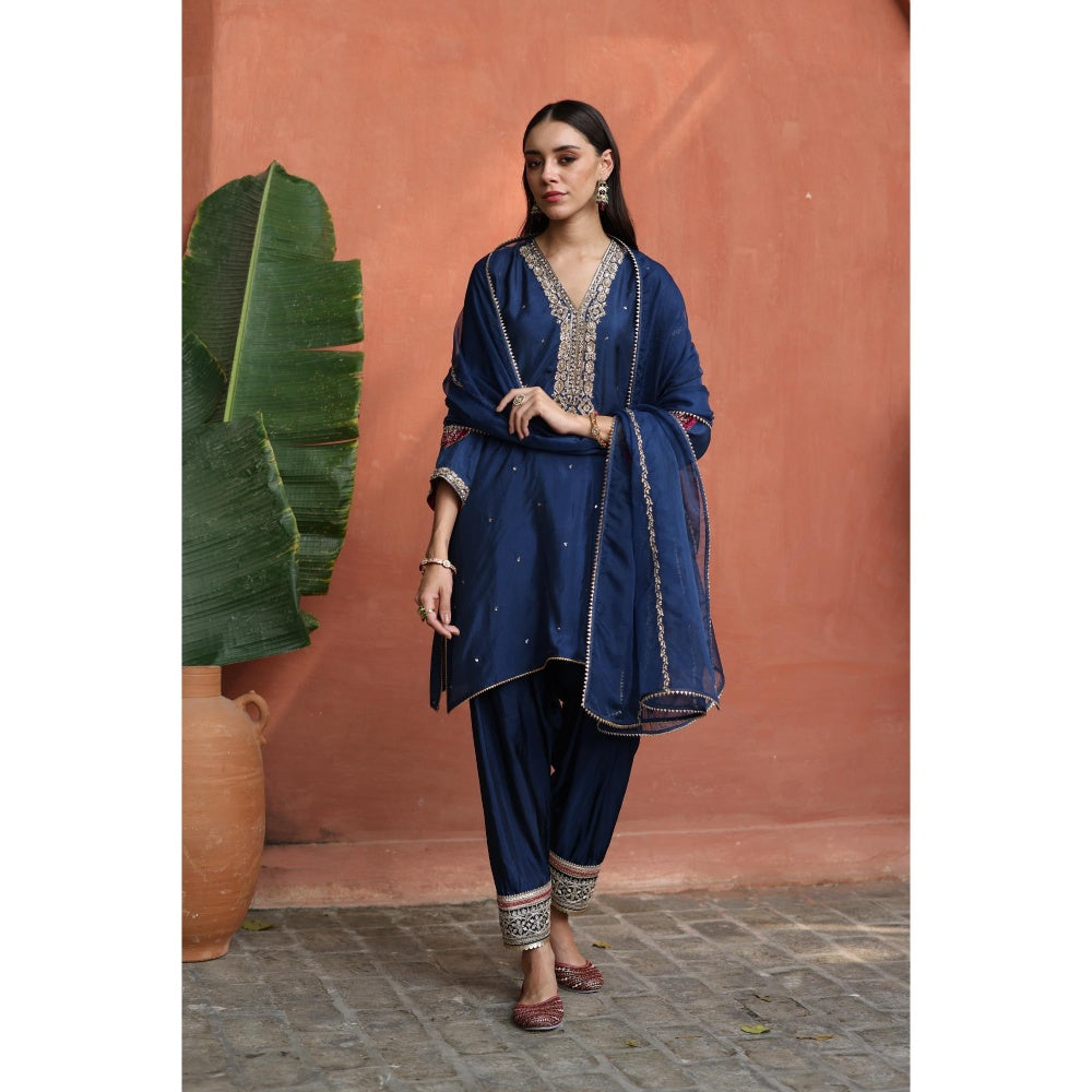 Begum Pret Blue Nazira Kurta with Salwar and Dupatta (Set of 3)