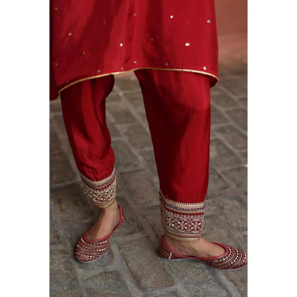 Begum Pret Red Nazira Kurta with Salwar and Dupatta (Set of 3)