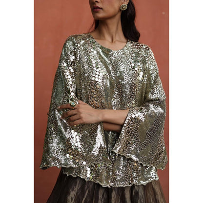 Begum Pret Silver Zohra Skirt with Top (Set of 2)
