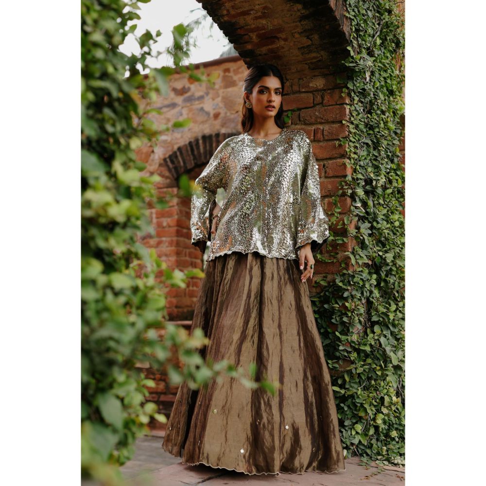 Begum Pret Silver Zohra Skirt with Top (Set of 2)