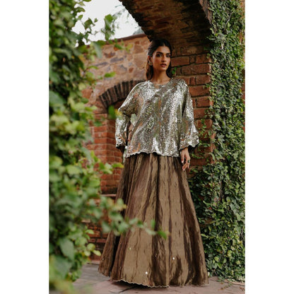 Begum Pret Silver Zohra Skirt with Top (Set of 2)