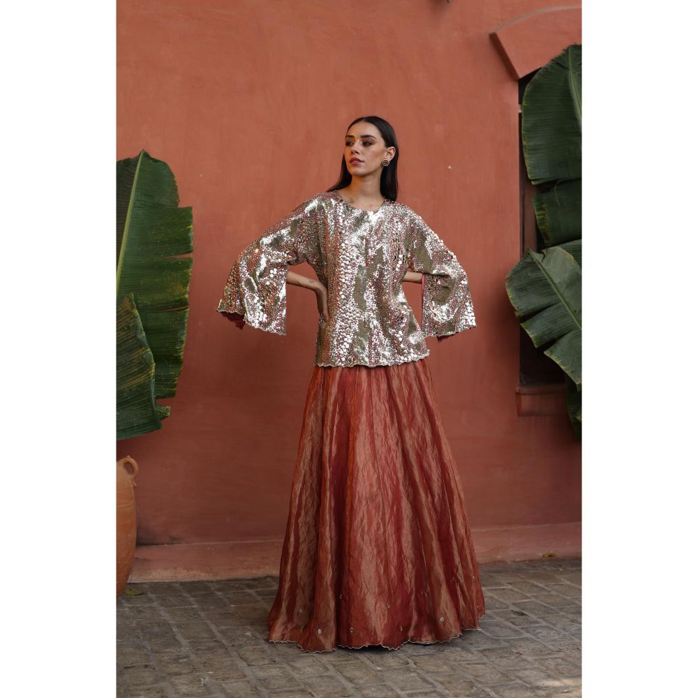Begum Pret Peach Zohra Skirt with Top (Set of 2)