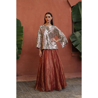Begum Pret Peach Zohra Skirt with Top (Set of 2)