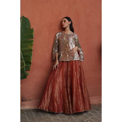 Begum Pret Peach Zohra Skirt with Top (Set of 2)