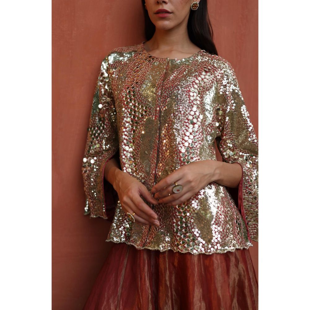 Begum Pret Peach Zohra Skirt with Top (Set of 2)