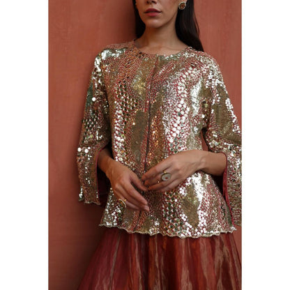Begum Pret Peach Zohra Skirt with Top (Set of 2)