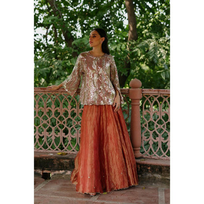 Begum Pret Peach Zohra Skirt with Top (Set of 2)