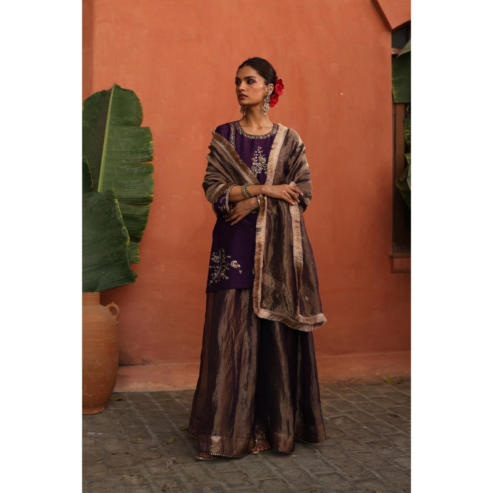 Begum Pret Purple Ruksar Kurta with Palazzo and Dupatta (Set of 3)