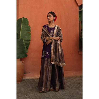 Begum Pret Purple Ruksar Kurta with Palazzo and Dupatta (Set of 3)