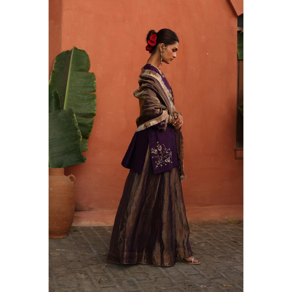 Begum Pret Purple Ruksar Kurta with Palazzo and Dupatta (Set of 3)