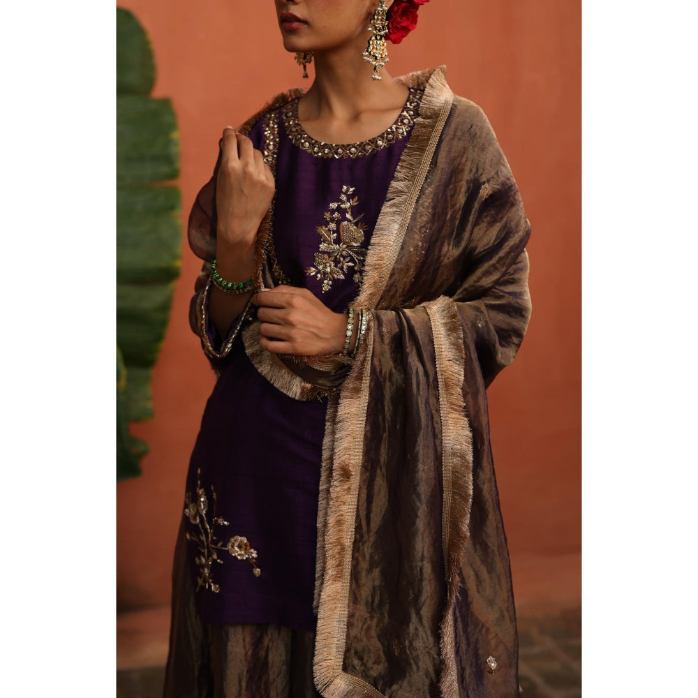 Begum Pret Purple Ruksar Kurta with Palazzo and Dupatta (Set of 3)
