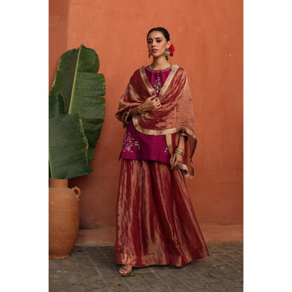 Begum Pret Pink Ruksar Kurta with Palazzo and Dupatta (Set of 3)