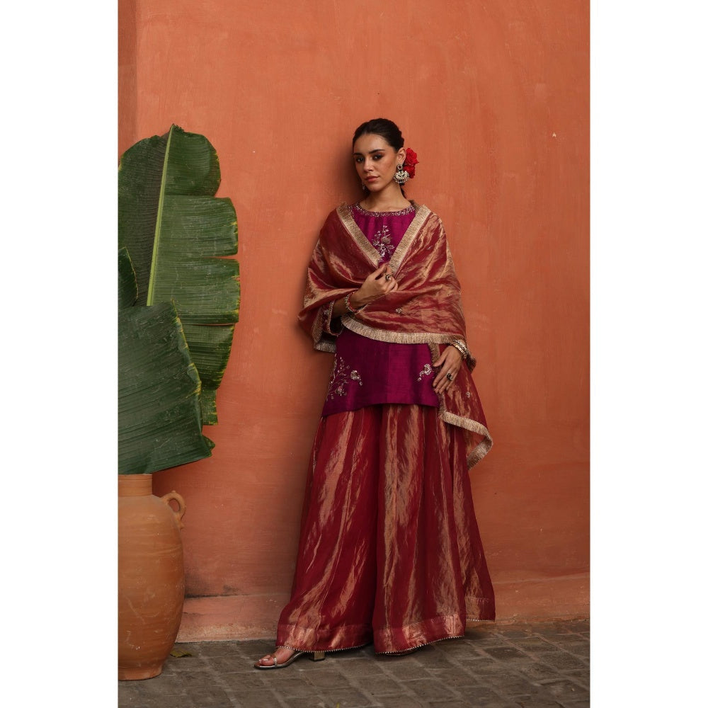 Begum Pret Pink Ruksar Kurta with Palazzo and Dupatta (Set of 3)