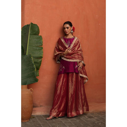 Begum Pret Pink Ruksar Kurta with Palazzo and Dupatta (Set of 3)