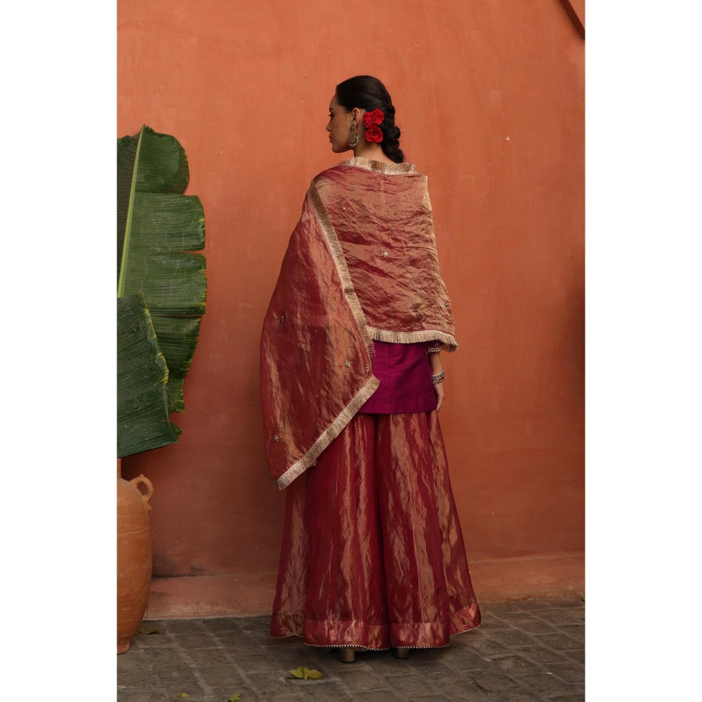 Begum Pret Pink Ruksar Kurta with Palazzo and Dupatta (Set of 3)