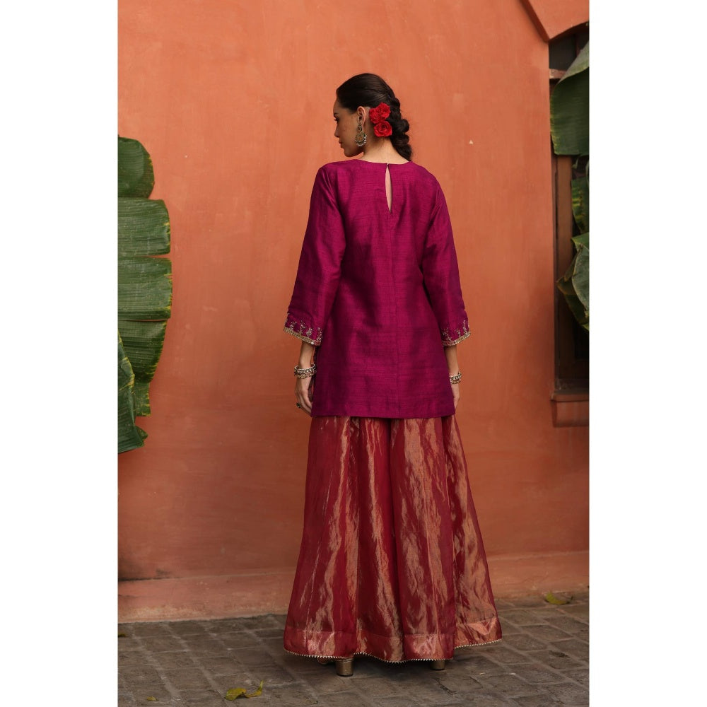 Begum Pret Pink Ruksar Kurta with Palazzo and Dupatta (Set of 3)