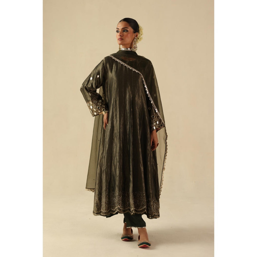 Begum Pret Charcoal Afsana Kalidar Anarkali with Pant and Dupatta