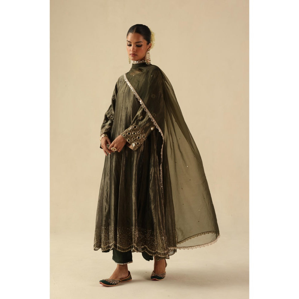 Begum Pret Charcoal Afsana Kalidar Anarkali with Pant and Dupatta