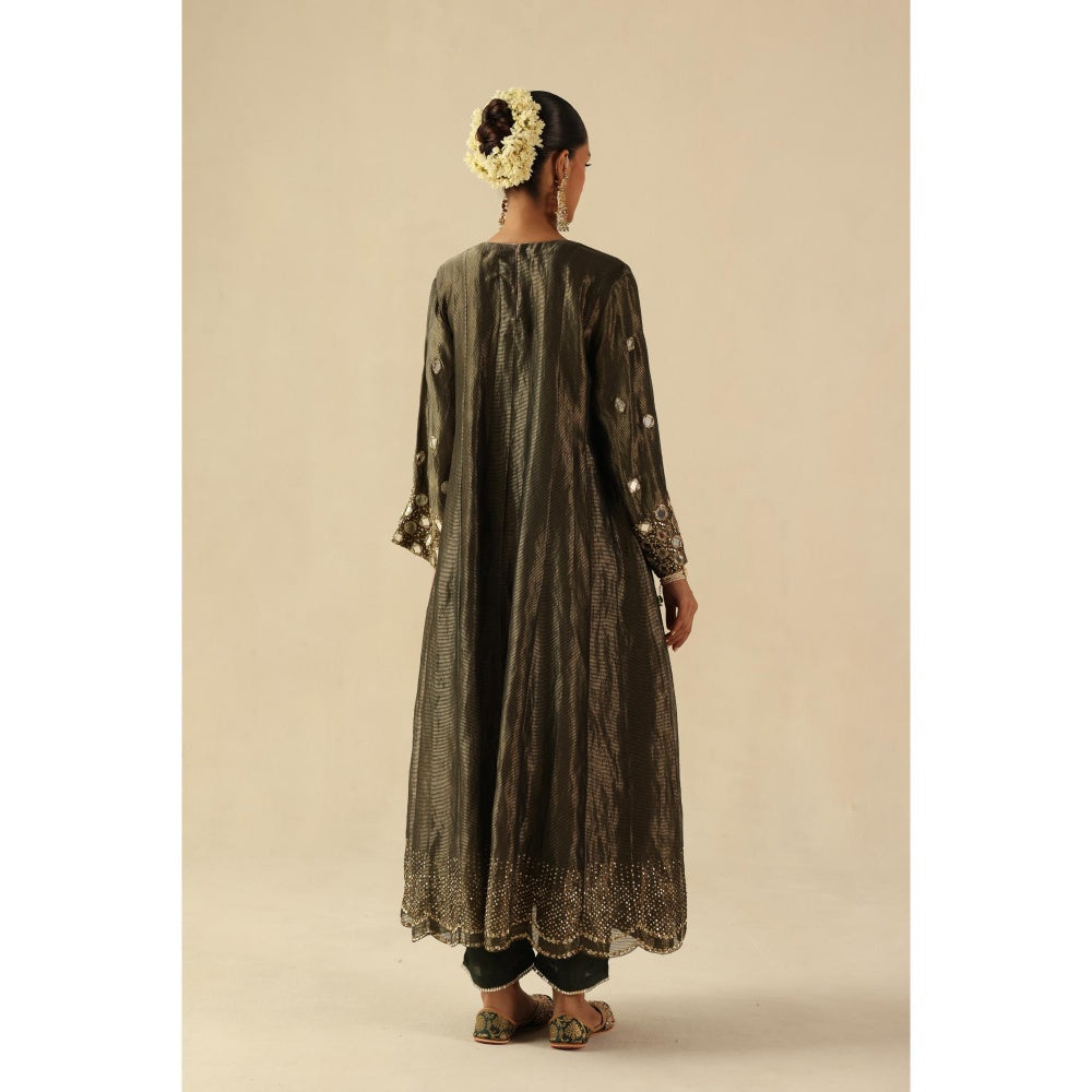 Begum Pret Charcoal Afsana Kalidar Anarkali with Pant and Dupatta