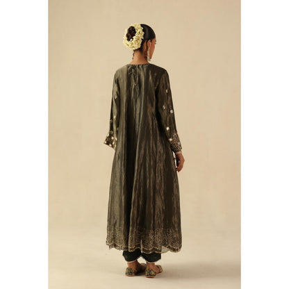 Begum Pret Charcoal Afsana Kalidar Anarkali with Pant and Dupatta