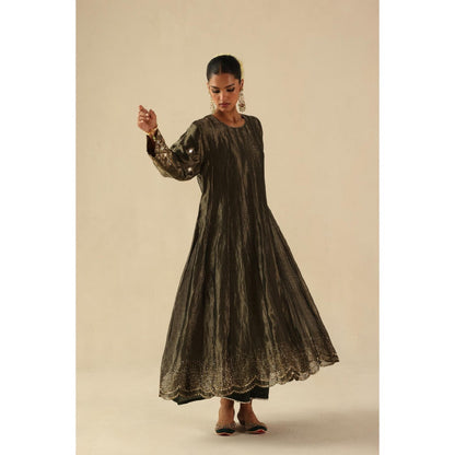 Begum Pret Charcoal Afsana Kalidar Anarkali with Pant and Dupatta