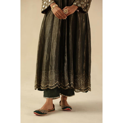 Begum Pret Charcoal Afsana Kalidar Anarkali with Pant and Dupatta