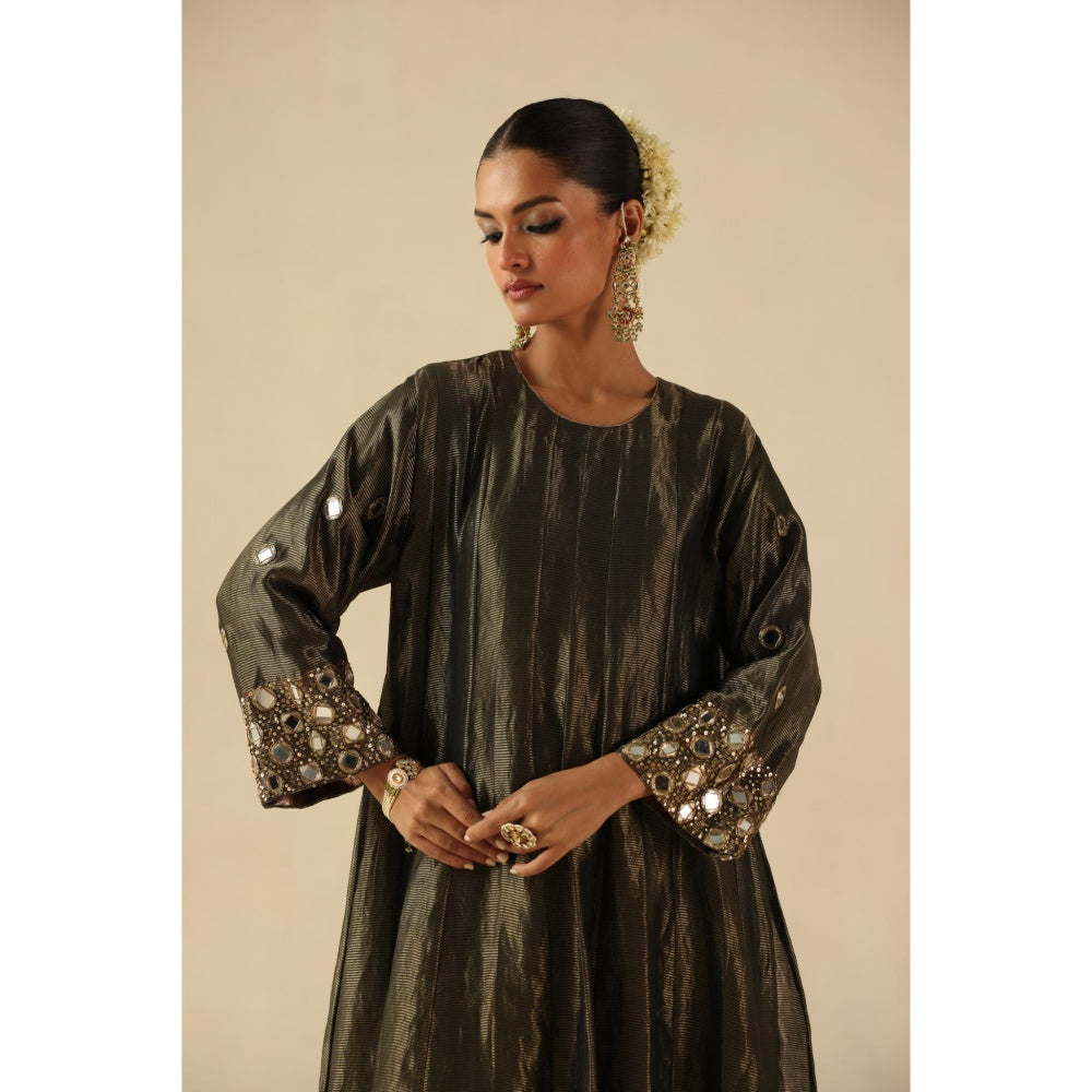 Begum Pret Charcoal Afsana Kalidar Anarkali with Pant and Dupatta