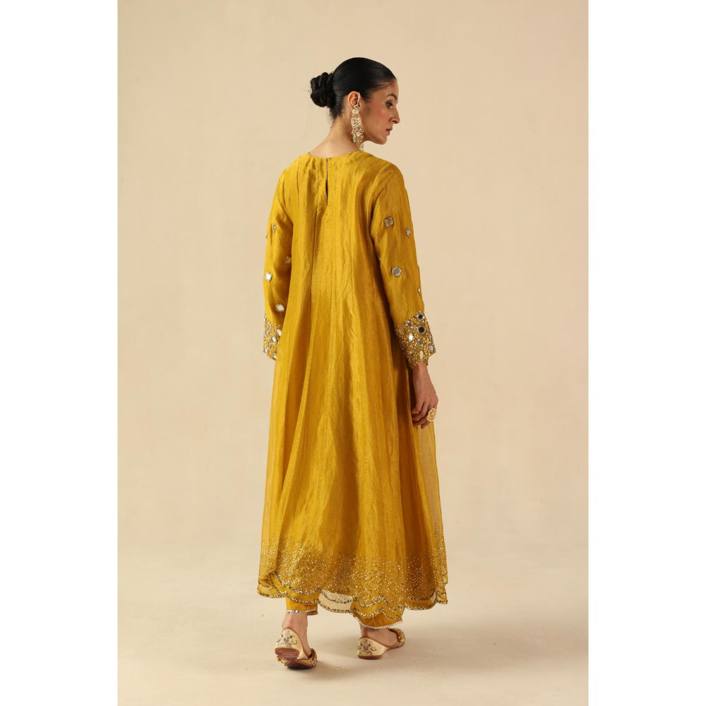 Begum Pret Yellow Afsana Kalidar Anarkali with Pant and Dupatta