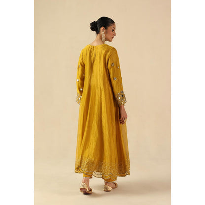 Begum Pret Yellow Afsana Kalidar Anarkali with Pant and Dupatta
