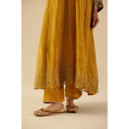 Begum Pret Yellow Afsana Kalidar Anarkali with Pant and Dupatta
