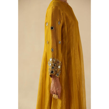 Begum Pret Yellow Afsana Kalidar Anarkali with Pant and Dupatta