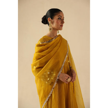 Begum Pret Yellow Afsana Kalidar Anarkali with Pant and Dupatta