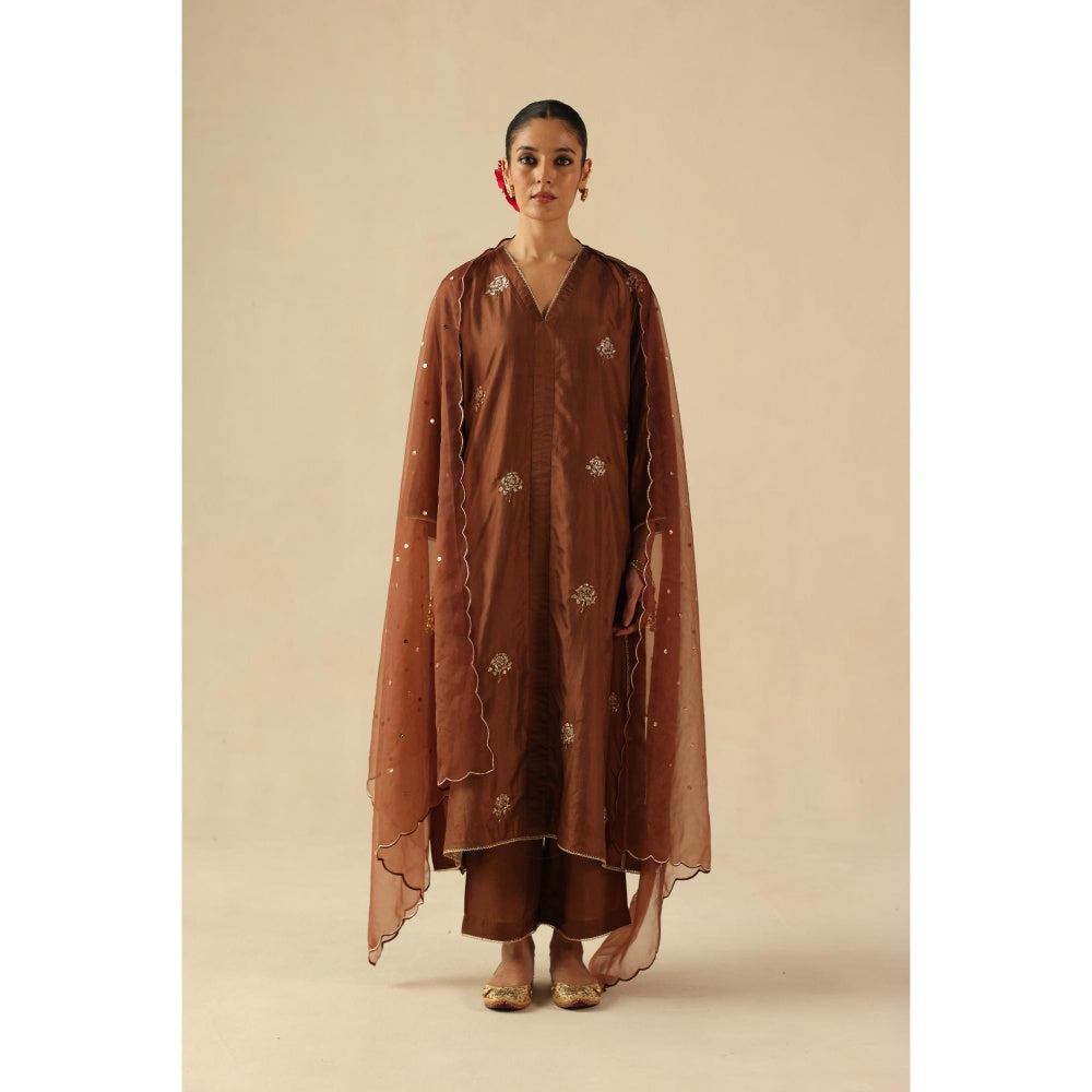 Begum Pret Brown Kohinoor Kurta with Pant and Dupatta