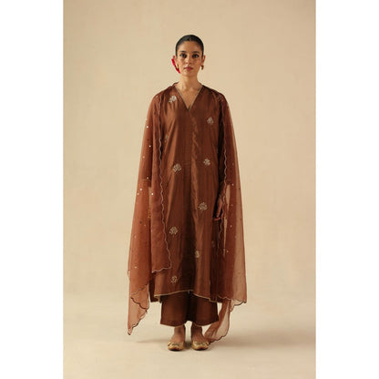 Begum Pret Brown Kohinoor Kurta with Pant and Dupatta