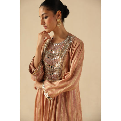 Begum Pret Peach Naksh Kurta with Pant and Dupatta