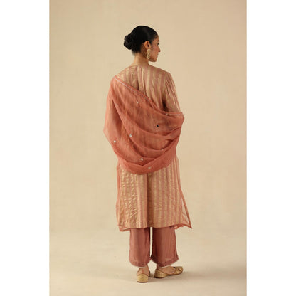 Begum Pret Peach Naksh Kurta with Pant and Dupatta